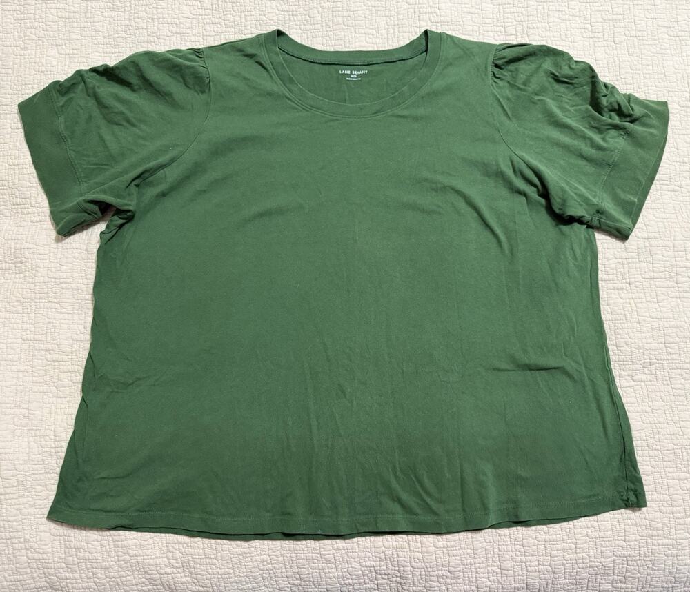 Lane Bryant Green Ruched Sleeve Crew Neck Top Size 26/28